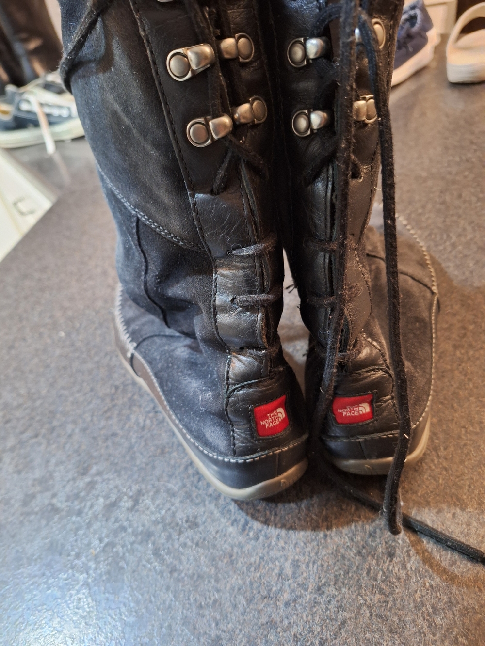The North Face Black Lace-Up Snow Boots with Red Logo, Size 8.5